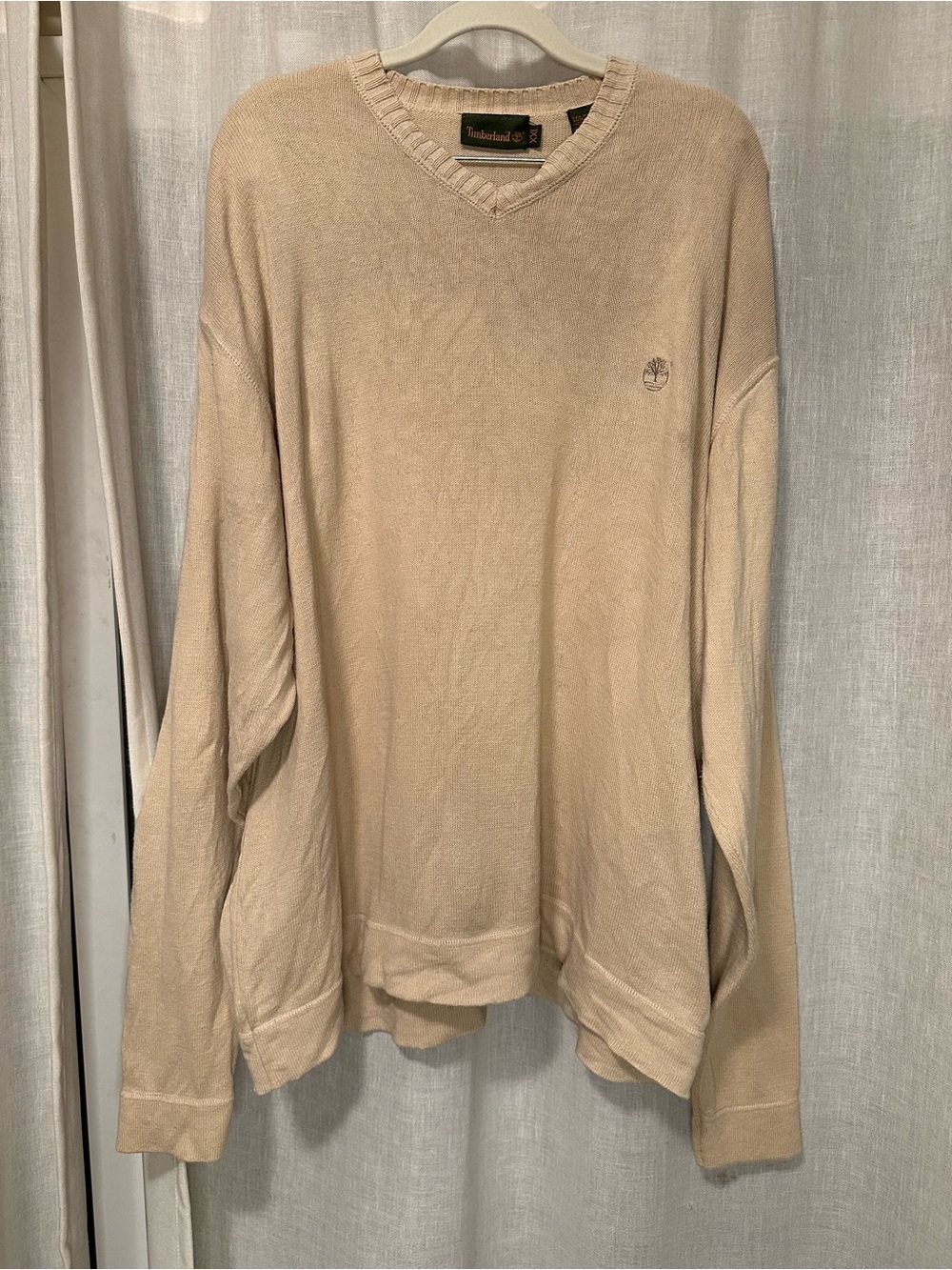 Timberland Men's Beige V-Neck Cotton Pullover Sweater XXL Gorpcore VTG Outdoor